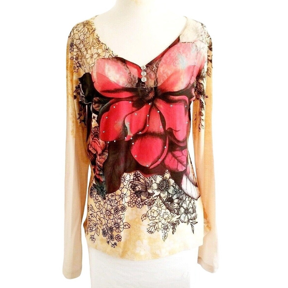 Appropriate Behavior Women's Floral Sheer Lace Buttons Long Sleeve Shirt S (4-6) - Picture 2 of 11